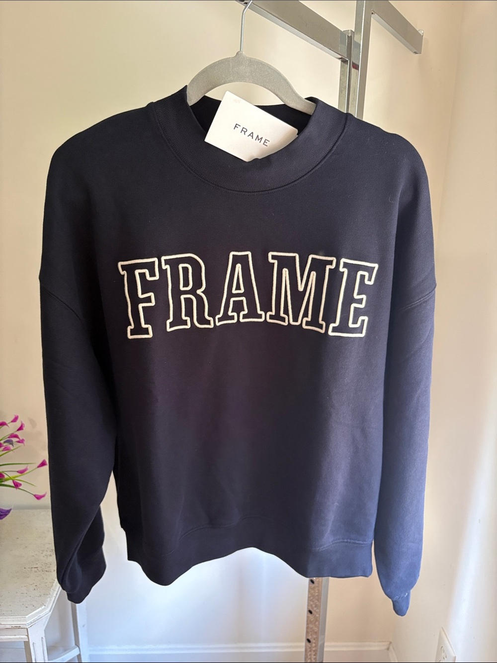 NWT! Frame Denim Navy Crewneck with White Lettering